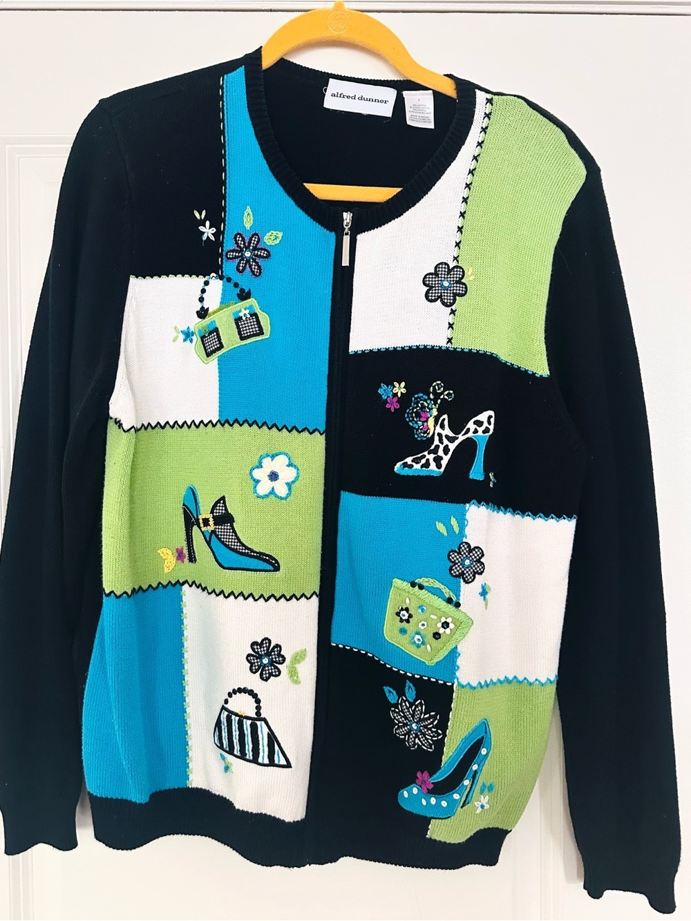 vintage Alfred Dunner patchwork full-zip cardigan sweater-L